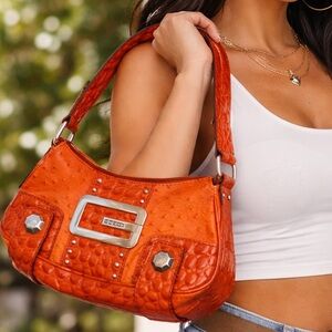 GUESS Vintage Y2K Rare Orange Leather Croc Embossed Mini Shoulder Bag